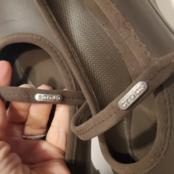 Crocs Ginger Mary Jane Wedge Heels Slip On In Brown Size 10 - Picture 6 of 12